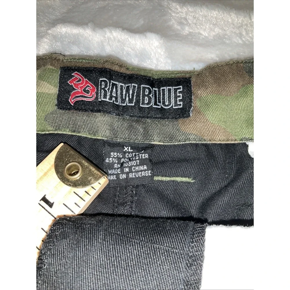 Raw Blue Cargo Shorts Mens Black Y2K Hip Hop Streetwear‎ Embroidered Size XL